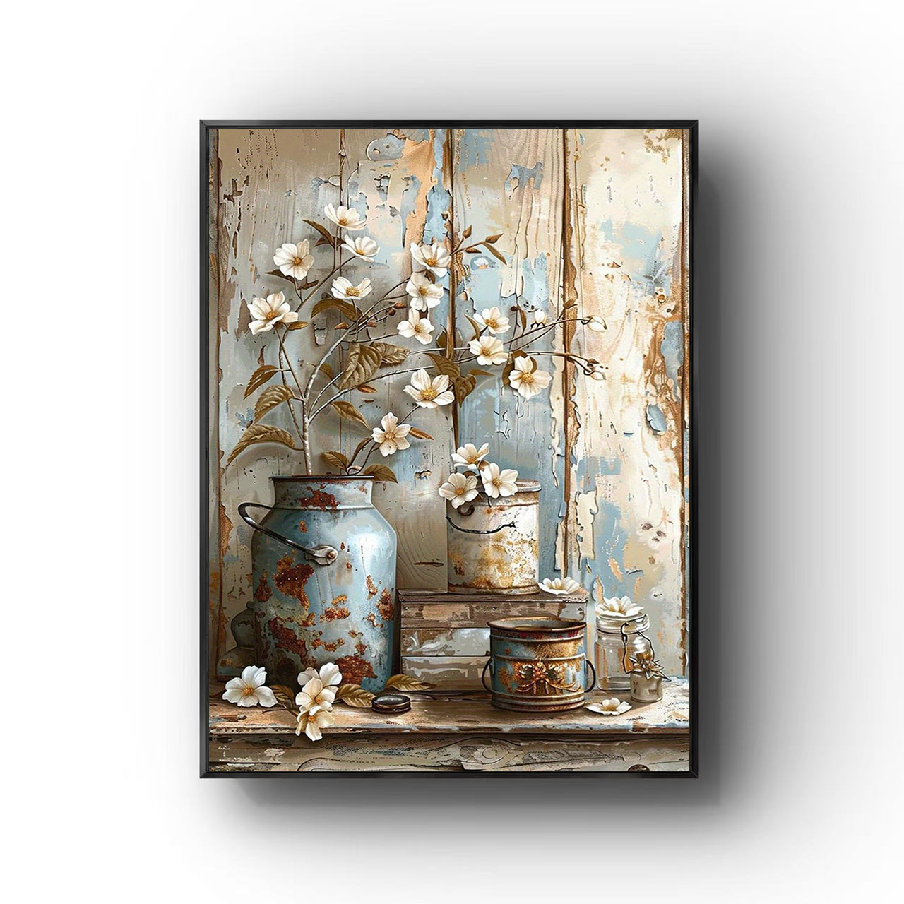 

Room Decor A Rustic-style Canvas Print With A Wooden Frame - A Country Floral Wall Decoration, Waterproof Jasmine And Vintage Watering Can Artwork, 12 Inches By 16 Inches, 1pc Without .