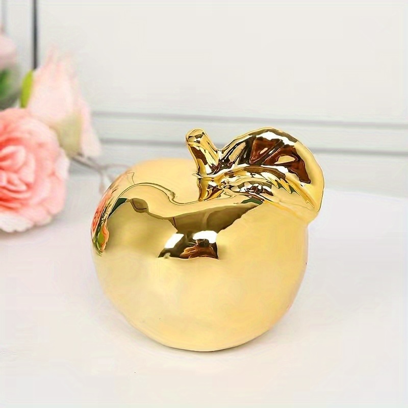 TEMU 1pc Elegant Golden-plated Ceramic Figurine - Modern Decor, Perfect For Living Room Or Wine Cabinet Accent, Christmas Gift Ornament, Golden And