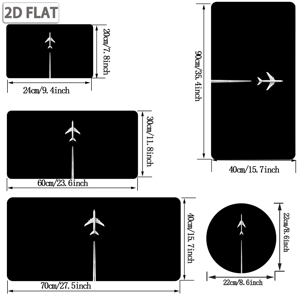 TEMU 1pc, 2d Plane Minimalist Black And White Airplane Track Mouse Pad, Oversized Thickened Locked Edge Gaming Pad, Non-slip Wear-resistant Desk Mat