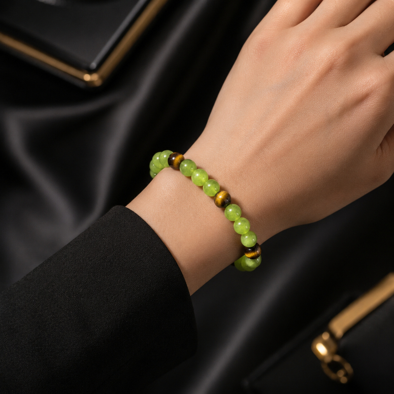 Green and Yellow Tiger's Eye Beads Bracelet, Gift Choice