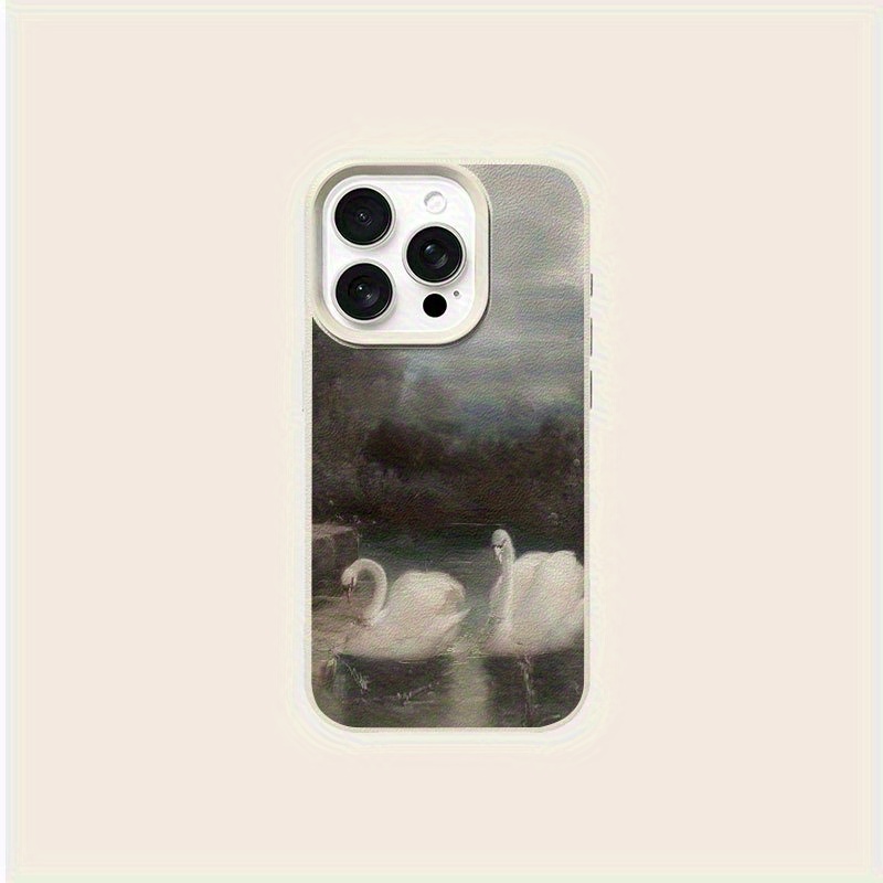 TEMU Phone Case: A Pair Of White Oil Painting: Lychee Texture. Suitable For Series, Series, Iphone 14 Pro Phone Case, 13 Protective Cover, 11/12.