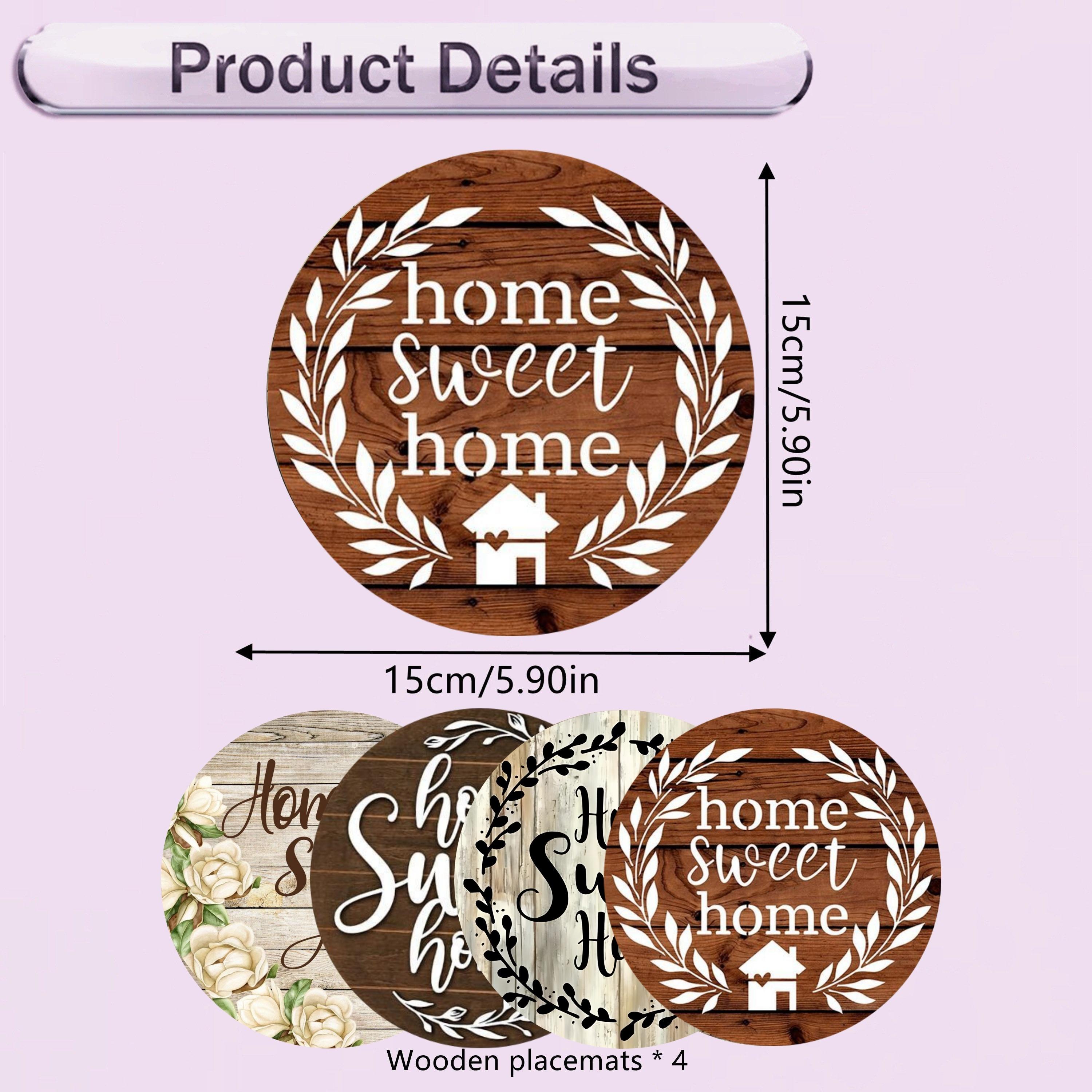TEMU Set da 4 pezzi di sottopentole termoisolanti in legno con motivo a citazione "Sweet Home" - Sottopentola resistenti al calore, antiscivolo,