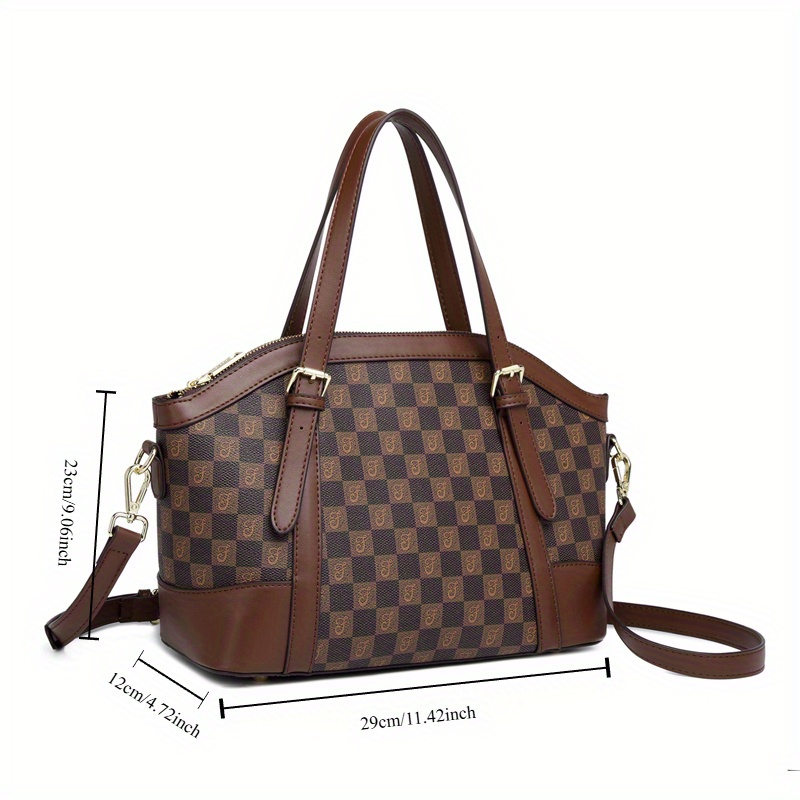 1pc womens genuine handbag modern vintage style with detachable shoulder strap front zipper closure durable metal hardware versatile for handheld crossbody or wrist carry in khaki coffee apricot deep brown crossbody bag checkered pattern bag oil edge detailing Product details 8