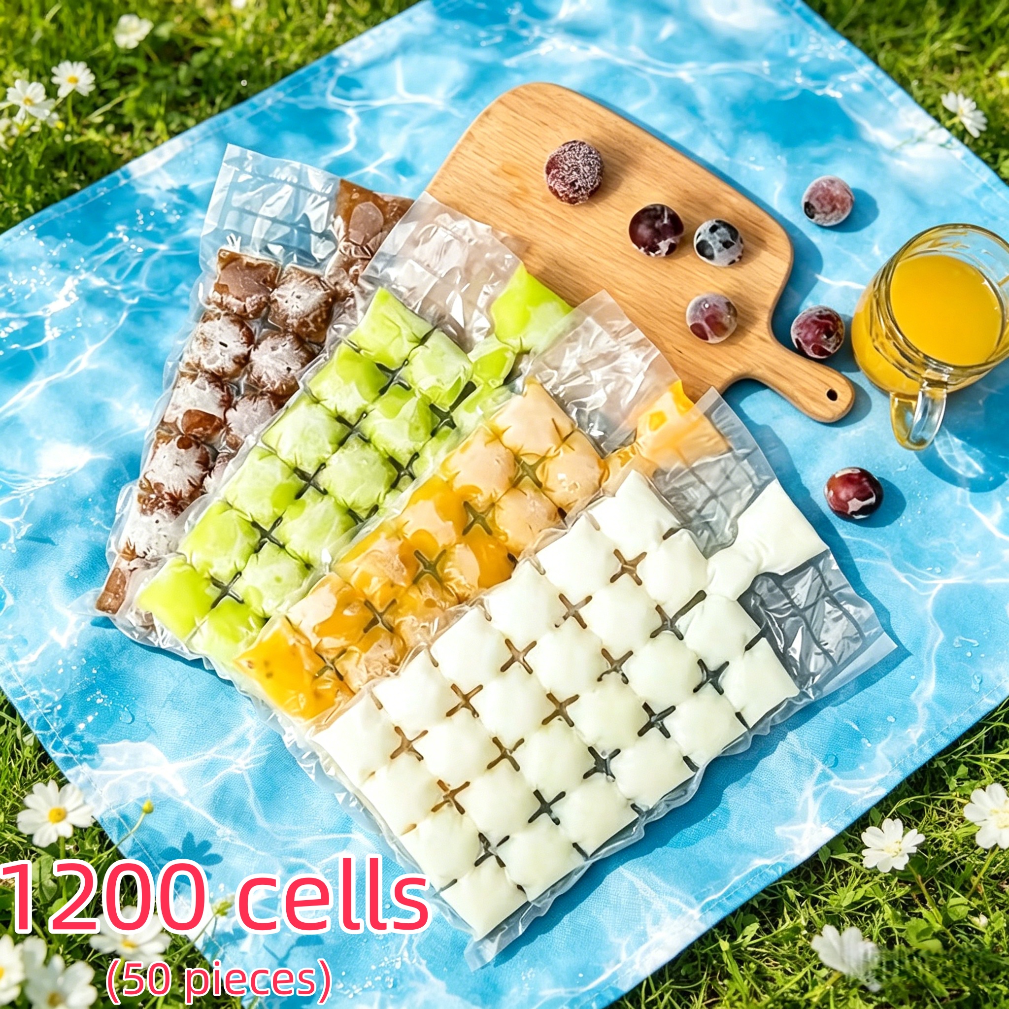 1200pcs (50pcs) Free Ice Bag, Multifunctional Ice Mold Tray, Suitable For Juice, Smoothie, Yogurt, Chocolate And Other Ice Bag Molds, Stackable And Easy To Release Ice Molds, High-quality Cooling Bags
