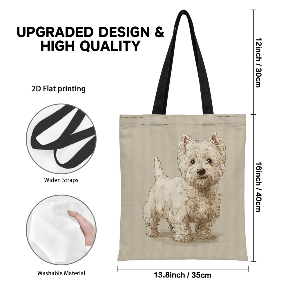 TEMU 1pc 2d Flat Hand Drawn Dog Reusable Grocery Bags, Lightweight Crossbody School Bag, Practical Grocery Shopping Tote, Stylish Design, Best Gift