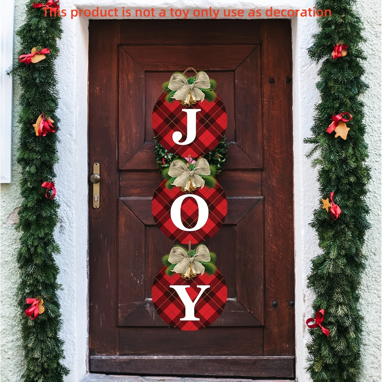 

3pcs Set: Rustic Christmas Wreath & Sign - Front Door, Garage, And Wall Decor | Indoor/outdoor Ornaments, Christmas Decor