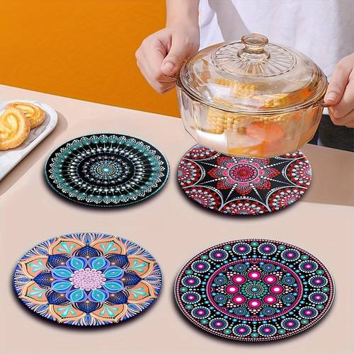 item picture 4pcs floral pattern wooden cutlery set durable heat resistant non slip easy to clean scratch resistant table protection suitable for home office parties festive use easter and mothers day