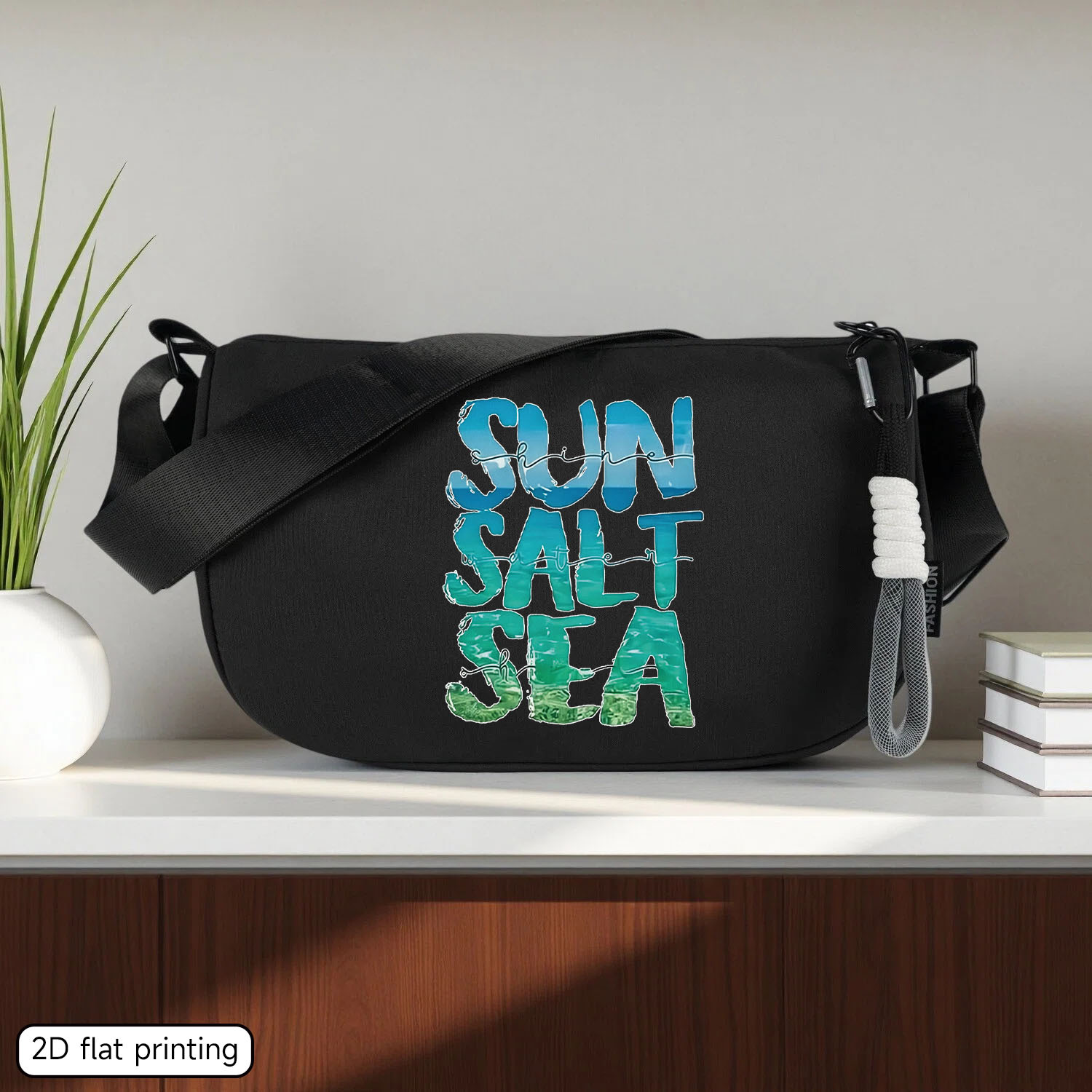 이너티브 컬러 블록 크로스바디 백,   sea 프린트, 대용량 숄더백, 데일리 외출에 다용도로 활용 가능