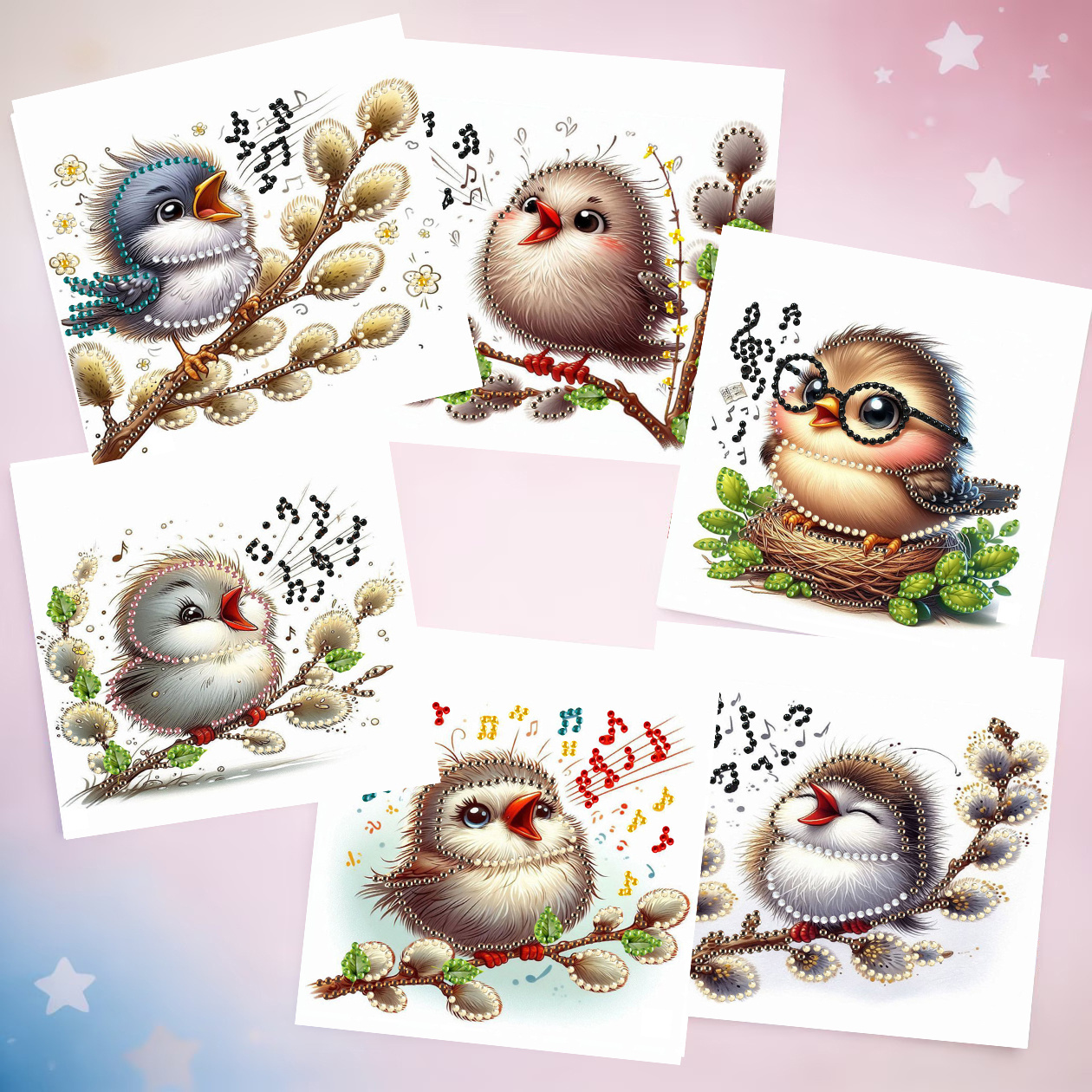 TEMU 6 Unique And Creative Singing Bird-themed Cards With Fun And Adorable Painted Designs. Handmade Creative Mailing Card Gifts, Suitable For