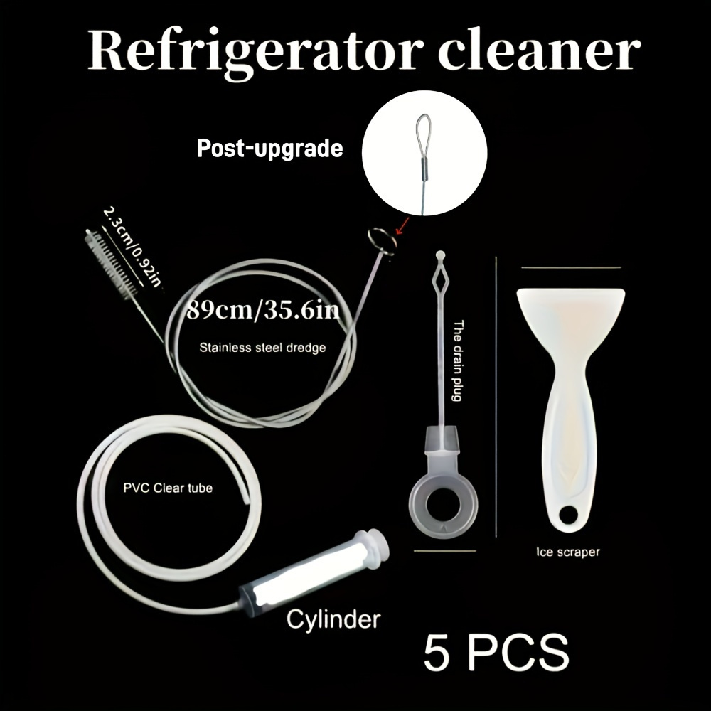 Image of 5pcs Refrigerator Drain Hole Cleaning Tool Set, Reusable Universal Drain Pipe Brush, Refrigerator And Fish Tank Drain Cleaner, Cleaning Tool Kit