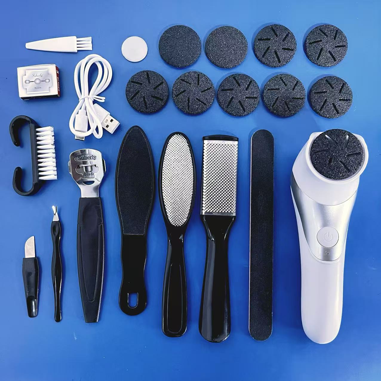 Image of Electric With 3/6/9pcs Grinding Heads And A Set Of Pedicure Tools, Electric Foot File, Professional Foot Remover, Two-speed, Usb Charging, 500mah Lithium Battery - The Best Gifts For Holiday