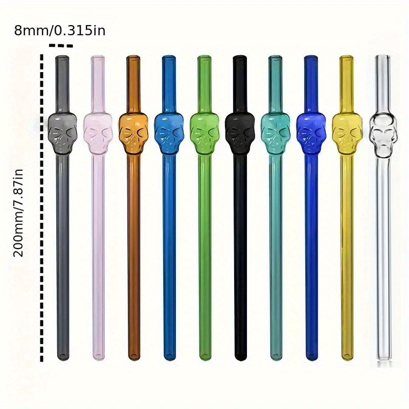 Image of 10pcs Set Of Colored Glass Straws, Including 2 Drinking Utensils And Straws With Brushes, Suitable For Parties, Beverages, Restaurants, Parties, Weddings, Halloween, Easter, And Summer