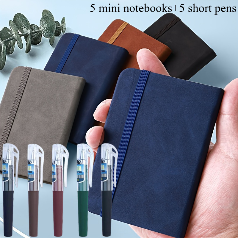 

10pcs Pocket Notebook Set With Matching Pens - Leather, Pages , Assorted Colors - School, Business & Travel