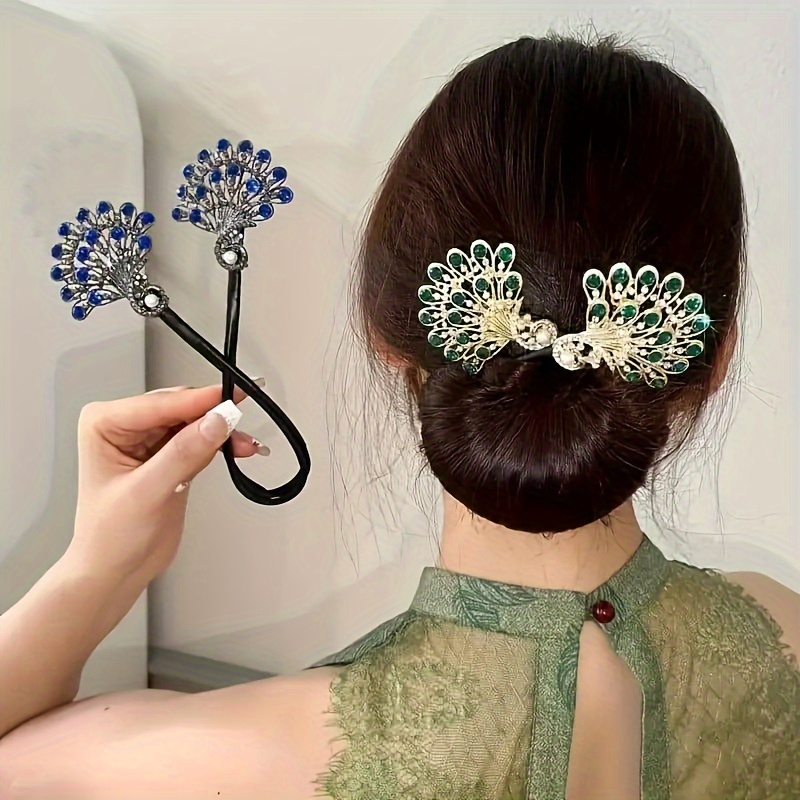 2pcs elegant peacock hairpin set diy french updo clip   accented alloy battery free stylish womens hairstyle accessory for parties weddings or daily use updo hair decor intricate design     hair accessories Product details 1