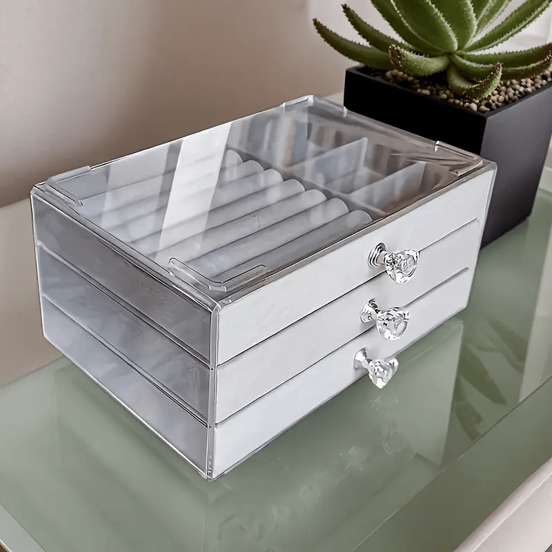   three layer flocked jewelry storage box fleece lining with acrylic display stand 3 drawers for organizing bracelets and rings exuding   Product details 0