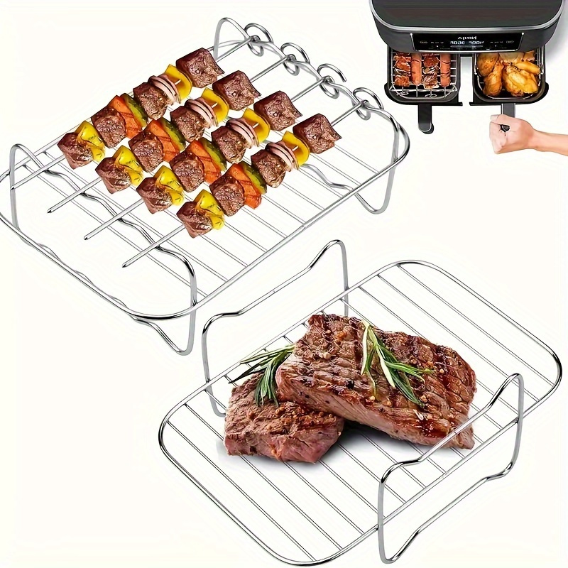 6pcs Dual Basket Air Fryer Accessories for Ninja DZ201 Foodi & Other 8QT-10QT 2-Basket DualZone Air Fryers, Come with Air Fryer Rack Set-2 Air Fryer Racks and 4 Skewers Set