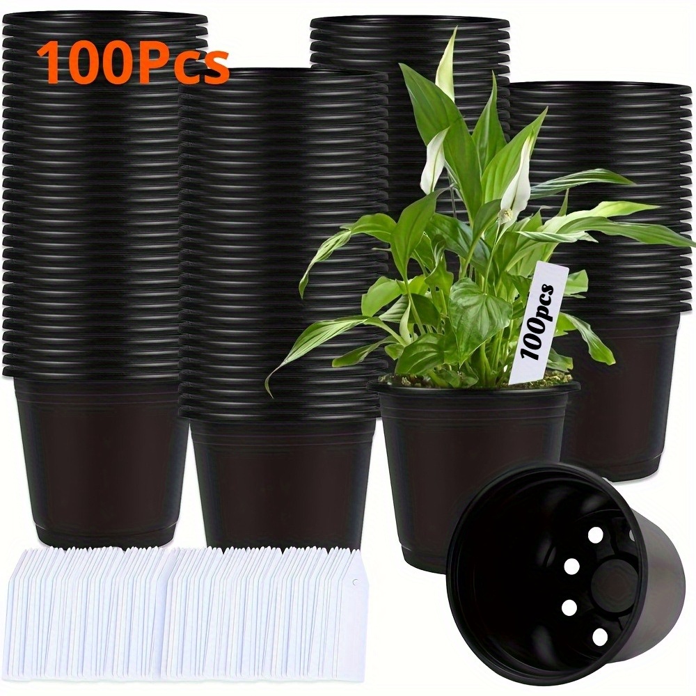 100 piezas de macetas de vivero con etiquetas para plantas - macetas de plástico pequeñas y resistentes con agujeros de drenaje, macetas redondas pequeñas para exteriores, ideales para  , propagación y trasplante - crecimiento   de   (económicas)