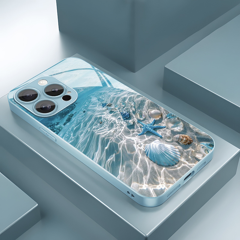 TEMU Shell Pattern Phone Case For Iphone 16 Pro Max/15 Pro/14 Plus/13/12/11/x/xr/xs Max, Fashionable Design, Tempered Glass