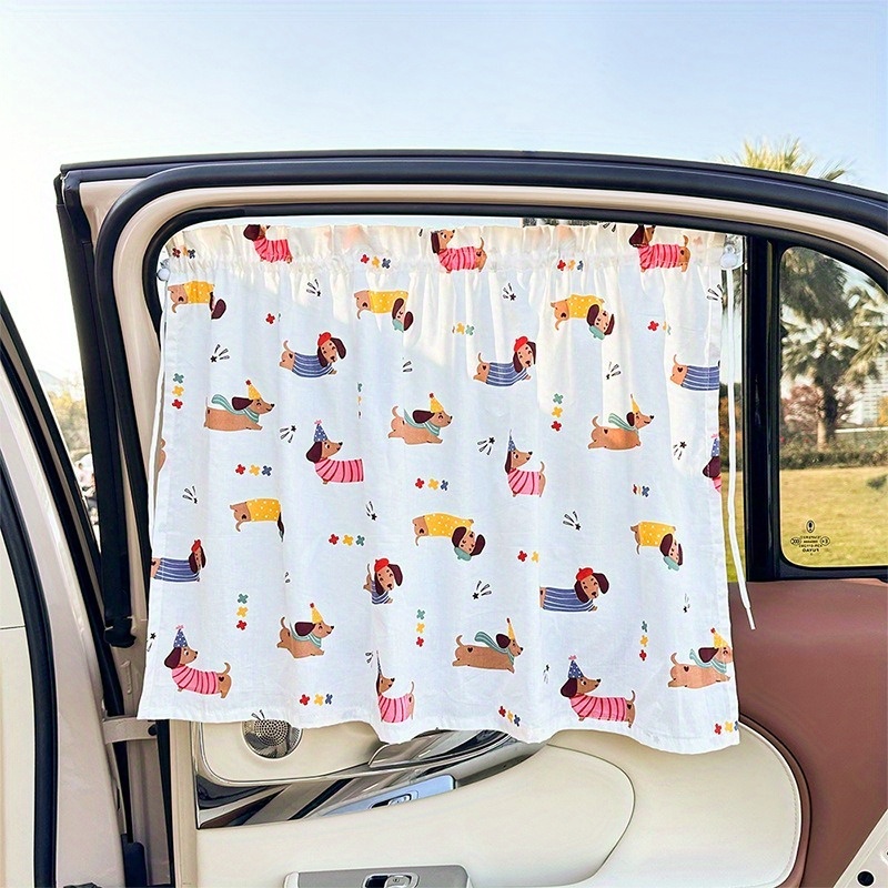 1 Universal Adjustable Car Sunshade - Heat Resistant, Light Blocking Polyester Curtain With Soft Cute Pattern, Mixed Colors, Unlined, Automotive Woven Fabric