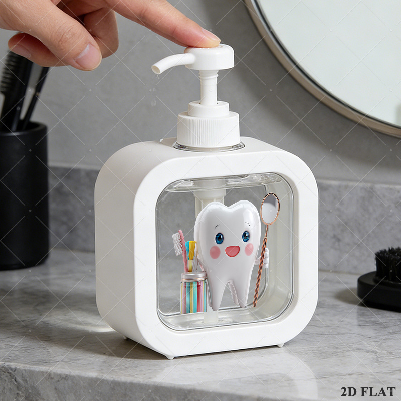 TEMU 1pc Portable Manual Pump Dispenser Bottle With Mirror & Floss Holder - Plastic Dental Hygiene Companion Suitable For Travel,, Bathroom, Office -