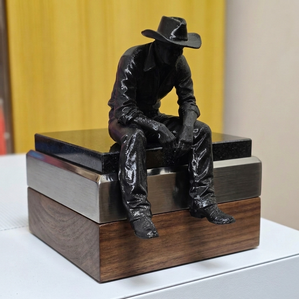 TEMU "sad Cowboy" Sculpture Figure - 3d-printed Western Tabletop Statue, Collectible Plastic Cowboy Figurine Suitable For Home Decor, Shelf & Desk