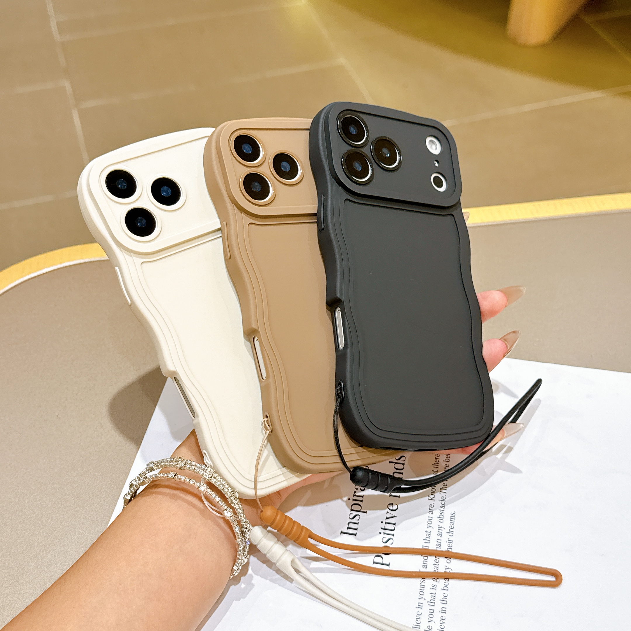 TEMU Phone Case: 3-pack Wavy Pattern Phone Case Set, Includes 3 Phone Cases   3 Wrist Straps. Suitable For Iphone 18 Pro Max/18 Pro/18/17/17 Pro/17