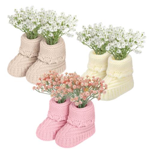 3 sets table decorations crochet booties bulk with artificial breath bouquet boho table centerpieces rustic gender reveal party home decor