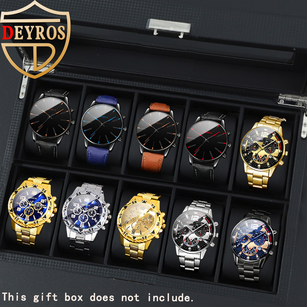 10pcs/ set Men Watch Set, Fashion Watches for Men Analog Alloy & Faux Leather Quartz Mens Watches, Multiple Color Men Watches, Ideal Choice for Gifts Wrist Watch, Reloj Para Hombre.