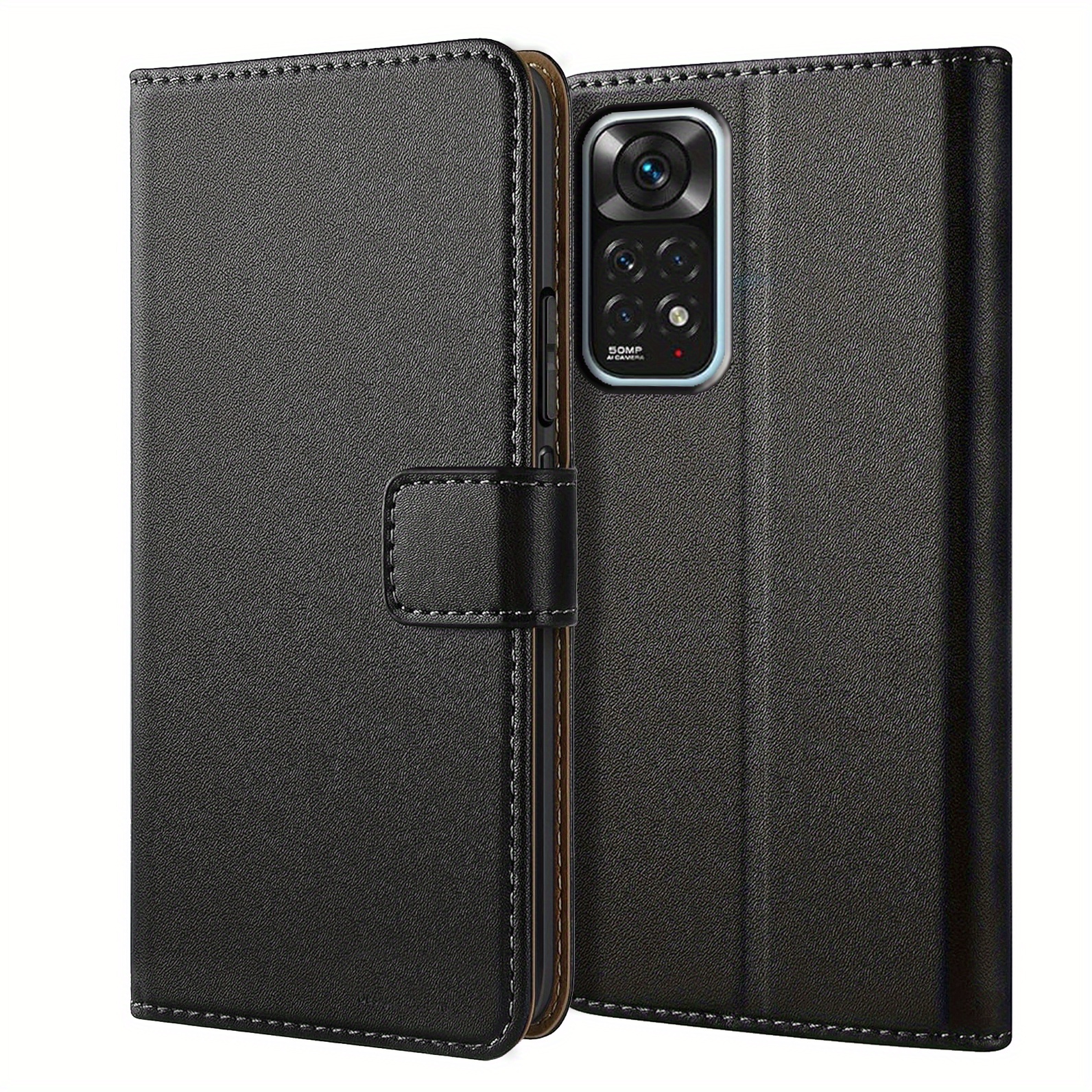 TEMU Phone Case: For Xiaomi Redmi Note 11 4g / Note 11s Wallet Case With Kickstand Black Faux Leather Flip Protective Phone Case Cover