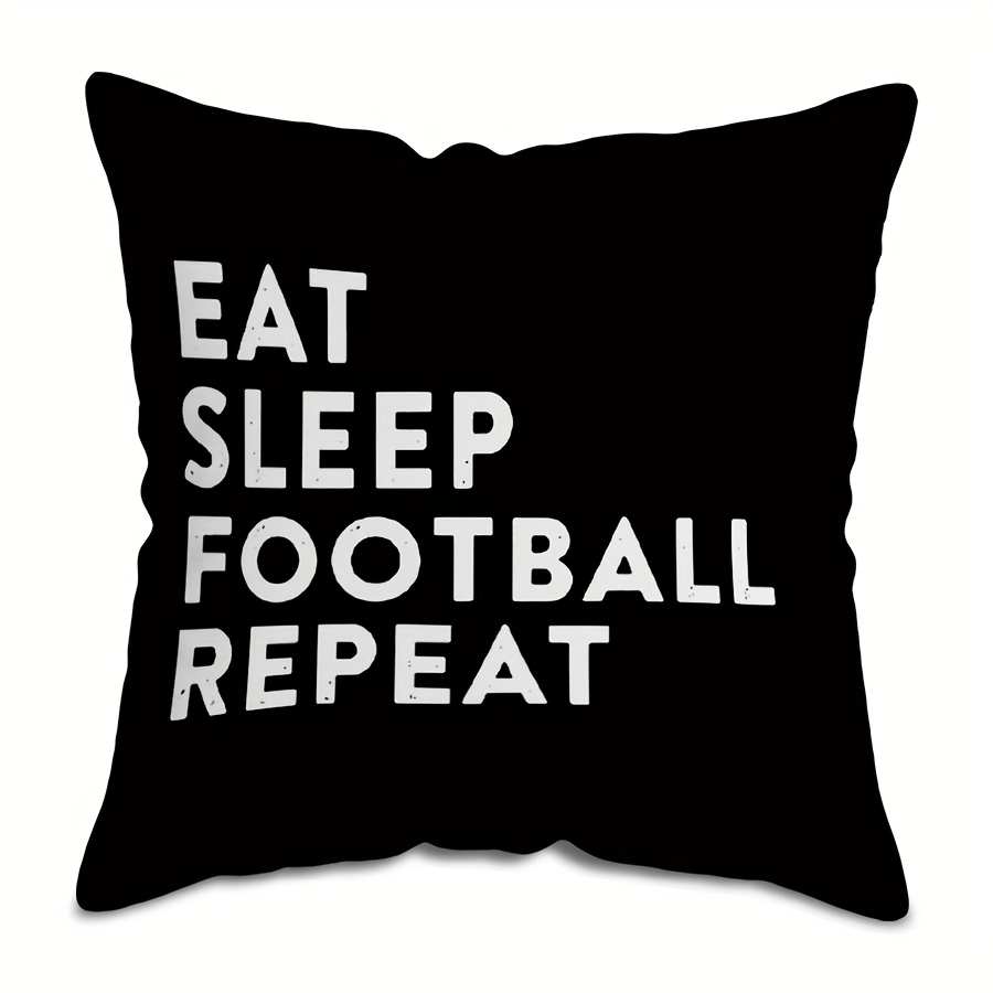 TEMU Double-sided 1pc 2d Vintage Soccer Themed Pillowcase "eat, Sleep, Soccer, Repeat" Design, Machine Washable Material With Zipper Closure, Ideal