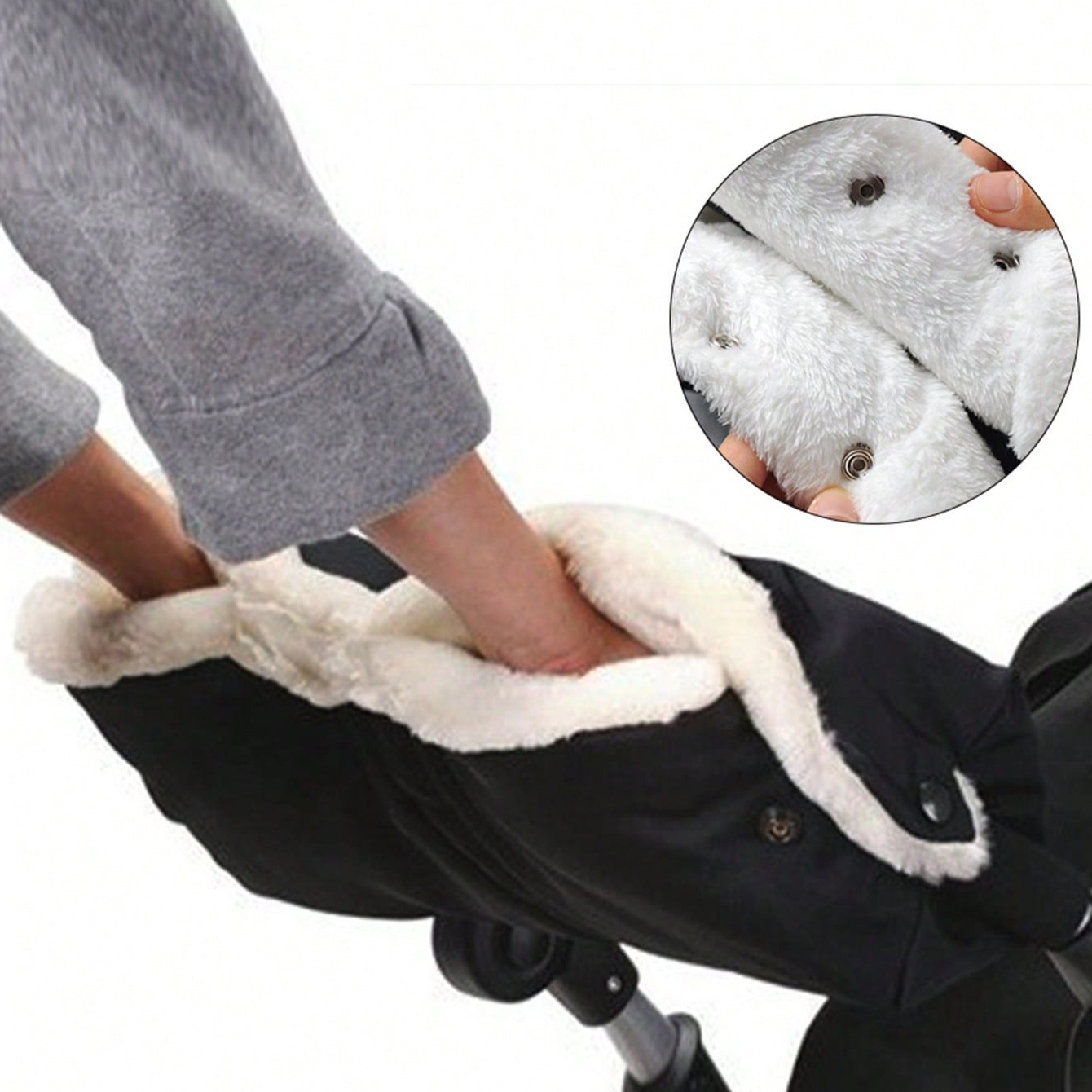 

1pc Universal Stroller Hand Warmer Cover, Waterproof Windproof Plush Stroller Glove, Polyester Fiber, Accessory Gift