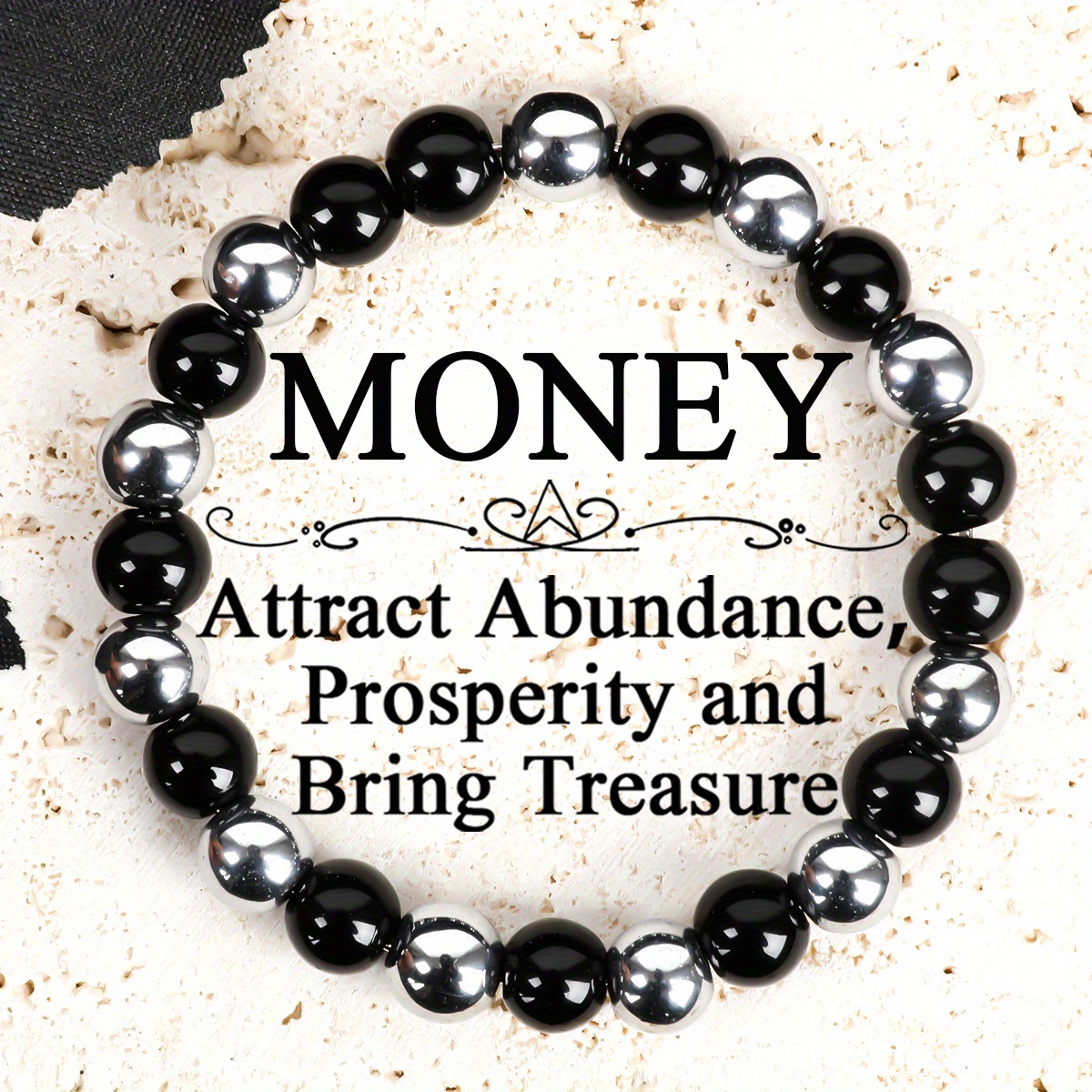 TEMU Hematite Obsidian Bracelet, Double Design, Unique And Simple Ball Bead Bracelet, Versatile Bracelet For Men That On Any Occasion, Party Boys And