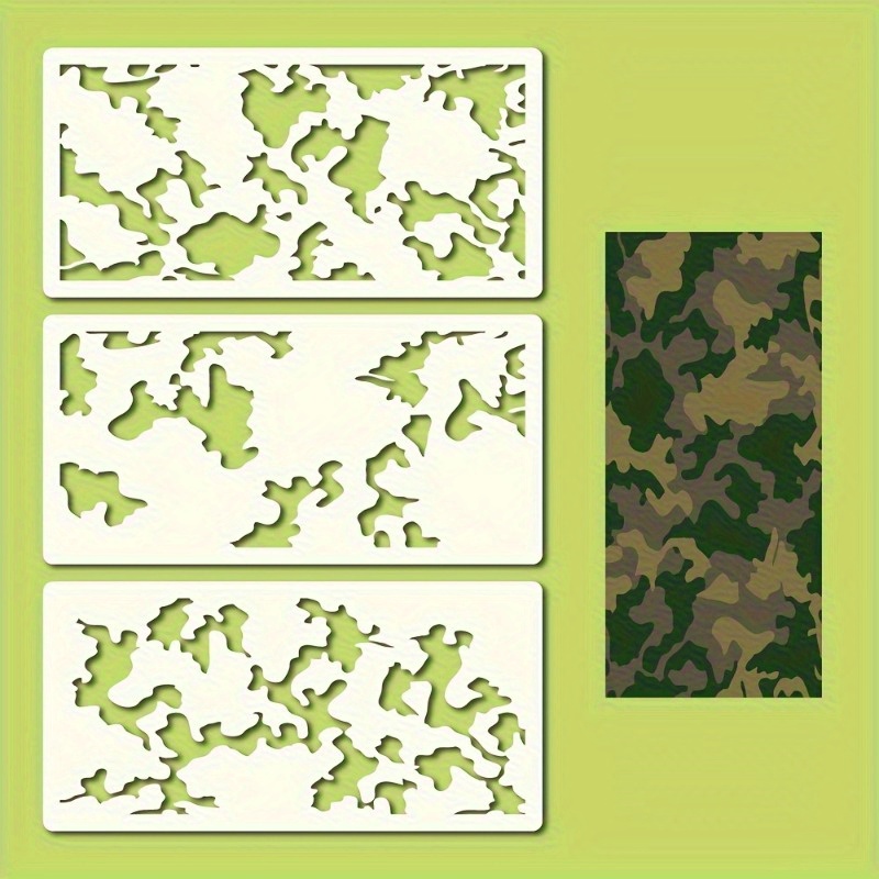 Image of 3pcs Camouflage Painting Template Set, Modern Irregular Texture Design--diy Handmade Template For Fabric, Canvas, , Home And Furniture Decoration, Made Of Creamy White Pet Material