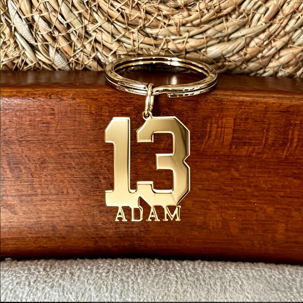 TEMU ["Personnalisation] 1pc Porte-clés personnalisé en acier inoxydable avec numéro et lettre, texture métallique 3D facile, convient pour