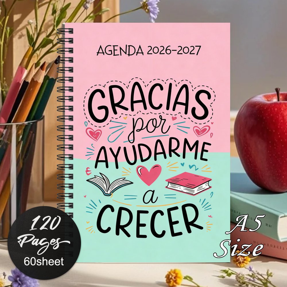 TEMU 1pc Planificador de Profesor 2026-2027, Agenda con Calendario de Asistencia y Calificaciones, Estilo con Diseño "Gracias por a " e Ilustraciones