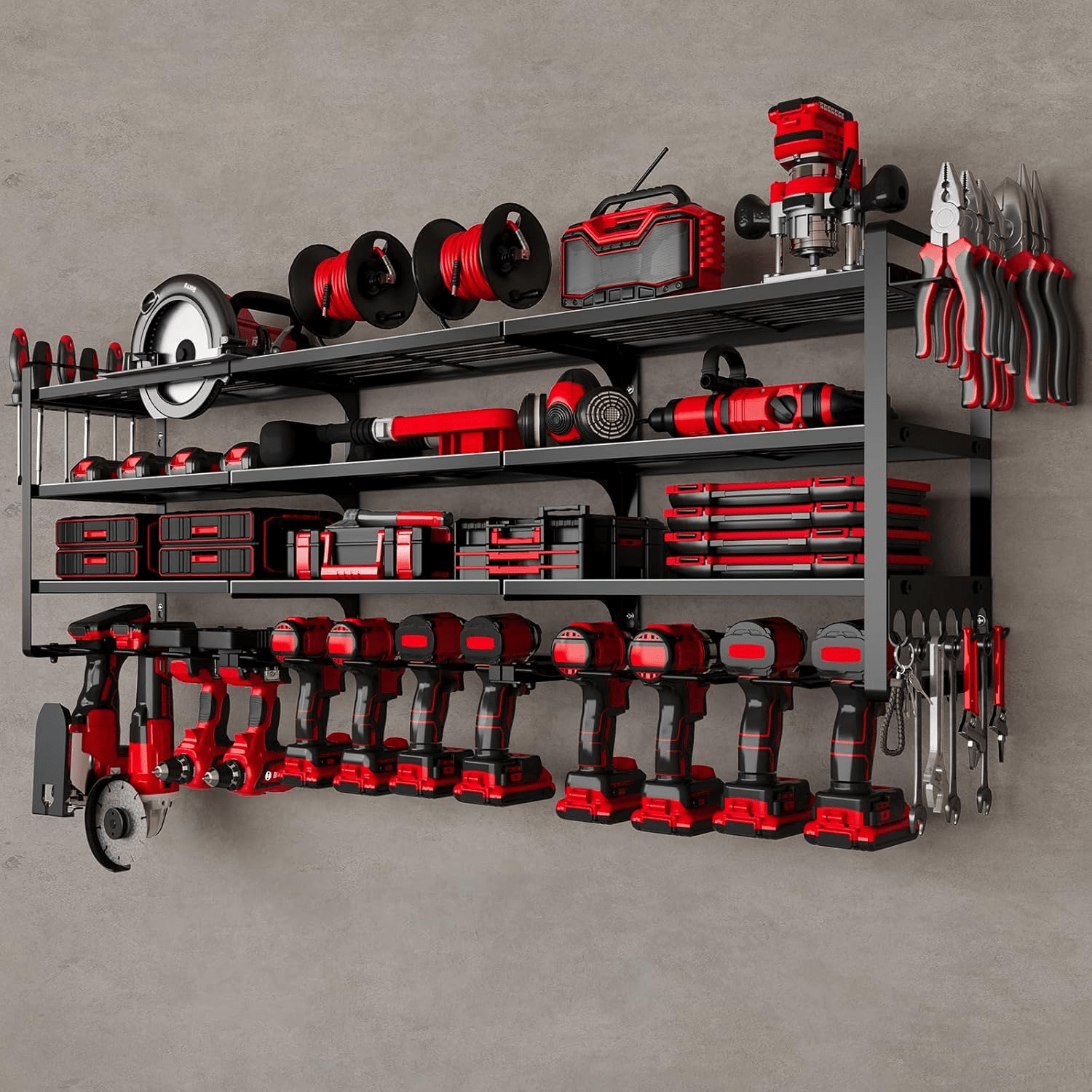 TEMU Organisateur mural grand format de 49,6' pour outils électriques, support pour 12 perceuses pour garage, , étagère de rangement robuste pour le