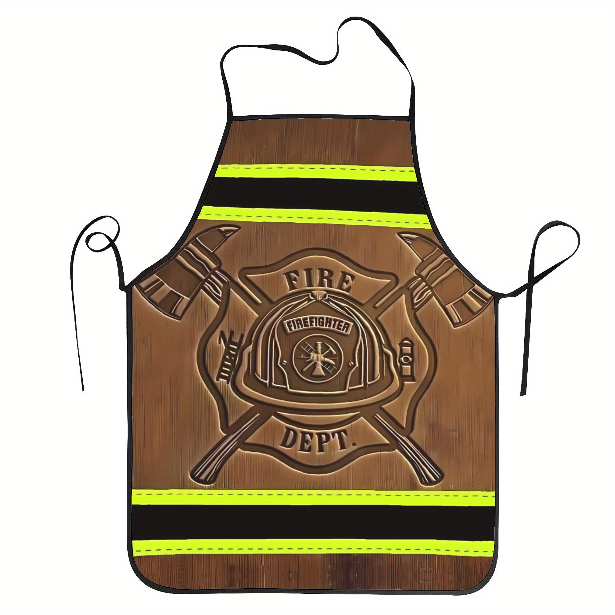 

Polyester Firefighter-themed Kitchen Apron With Vintage Design, Stripes, And Axe & Ladder Graphic - Hand Or , Ideal For & Restaurant Use,