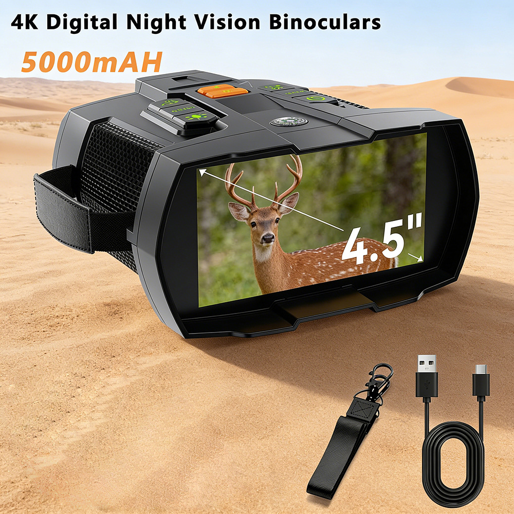 Image of 4k Night Vision Device, 4.5-inch Large Screen With Tactical Light, 7-level Infrared Goggle, Dual Tube Telescope For Day And Night Use, 10x Digital Zoom, For Outdoor Hunting, Can Take Photos And Videos