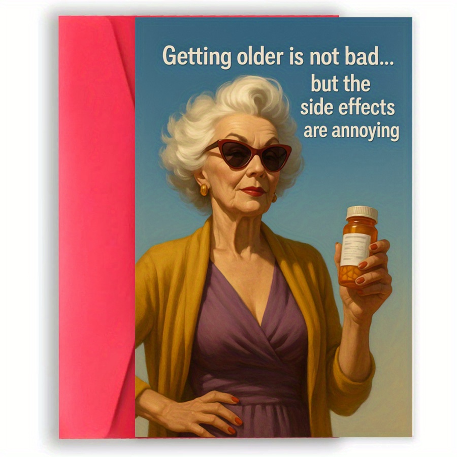 TEMU 1pc Funny "getting Older" Birthday Card For Women - Greeting Card With Pink Envelope, Seniors, , Mom, Grandma, Or Colleague - Retirement