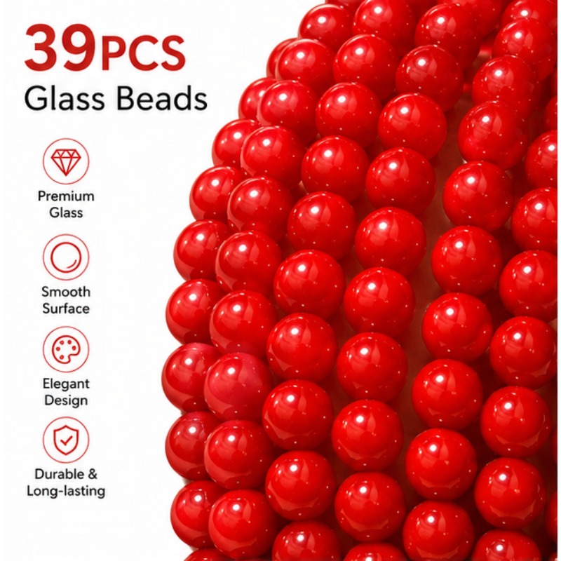 TEMU 39 piezas, cuentas de vidrio redondas de 8 mm, cuentas sueltas de espaciado abierto, y duraderas, pre-perforadas. Adecuadas para pulseras,