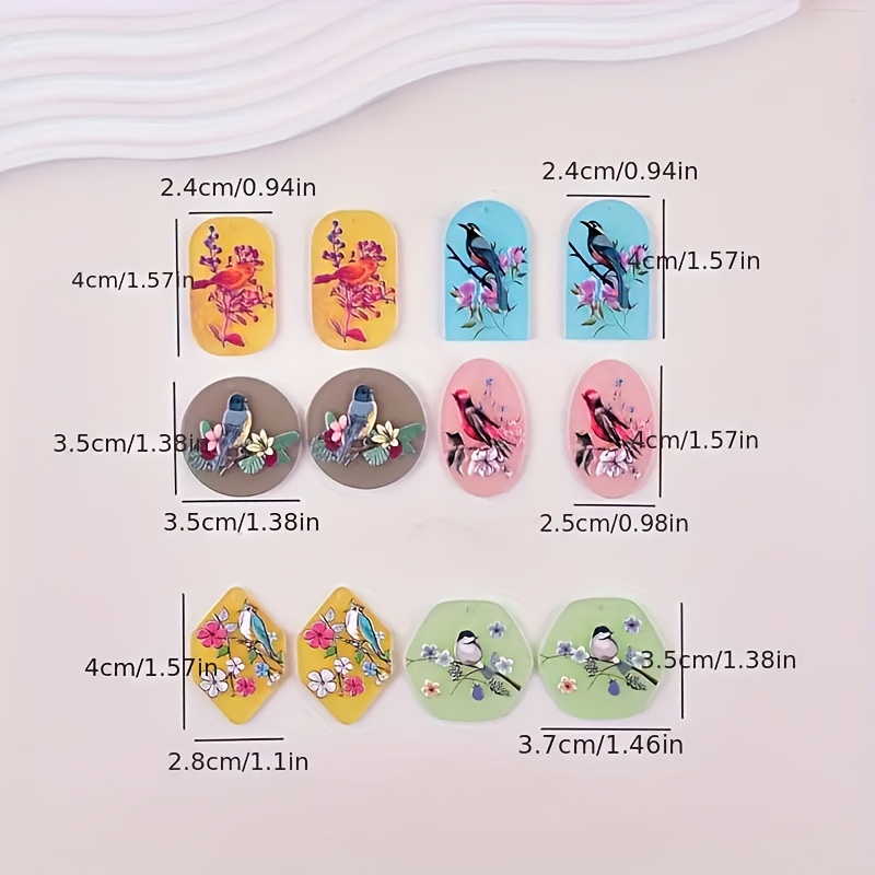 12pcs Flower and Bird Acrylic Charms for DIY Jewelry