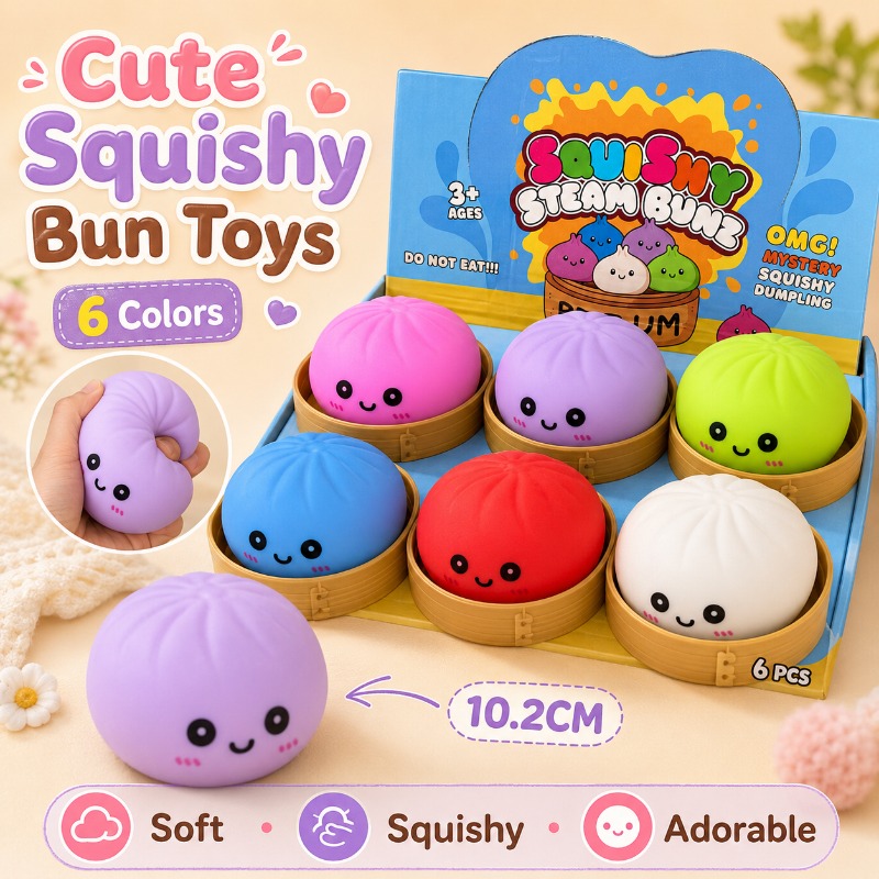 gift for her him colorful dumpling themed stress relief toy 3pcs set   steamer basket lid and dumpling features one   colored dumpling a cute realistic looking squeezable toy   with a portable bag