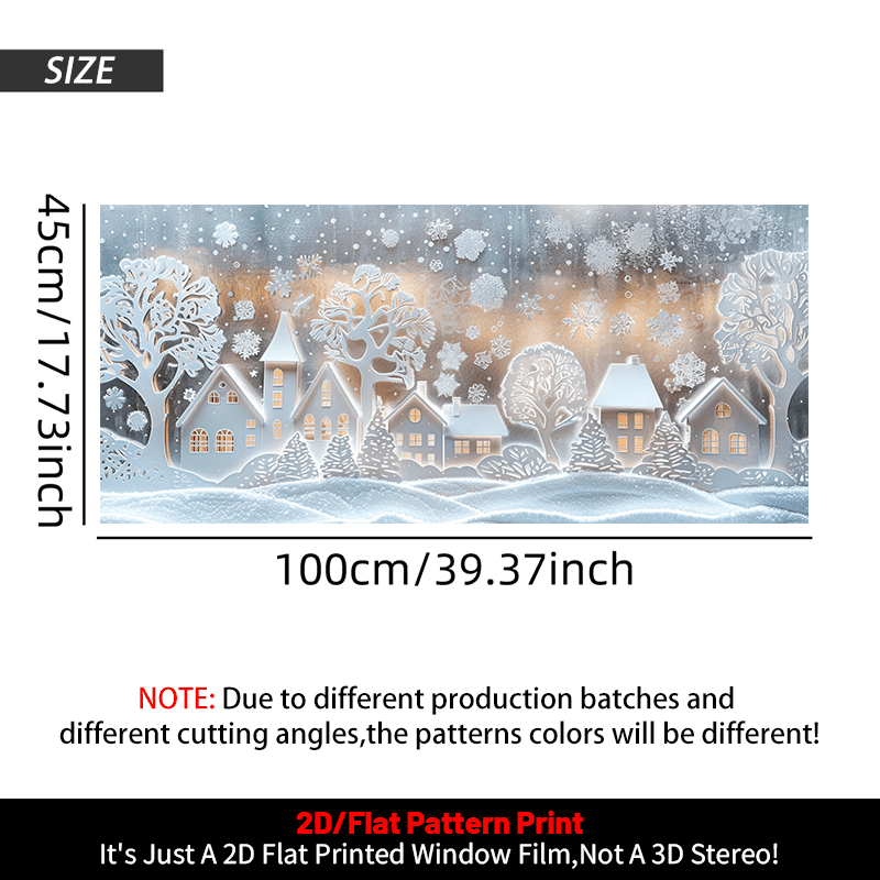 TEMU 2D Flat - 2D Flat - 2D/FLAT, ., Winterliche dekorative Fensteraufkleber, Schneehaus- und Schneestadt-Muster-Glasfolie,
