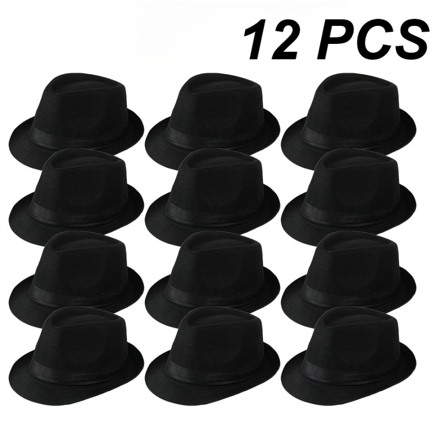 TEMU 12pcs Panama Solid Color Hats, Jazz Caps, Cowboy Hats, Unisex, British Hats, Beach Travel Vacation Western Hats, Weddings Birthdays Parties,