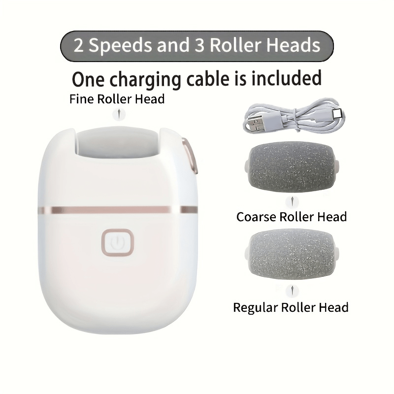 TEMU New Foot File With 2 Replacement Heads, 3 Types Of Grinding Heads, Rechargeable Foot Exfoliator, 500mah Durable Battery, 2 Adjustable Grinding