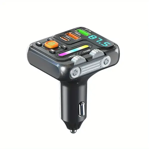 wireless fm transmitter car adapter type c fast charge usb port hifi treble color screen music light bar large knob double roller design supports usb drive reading