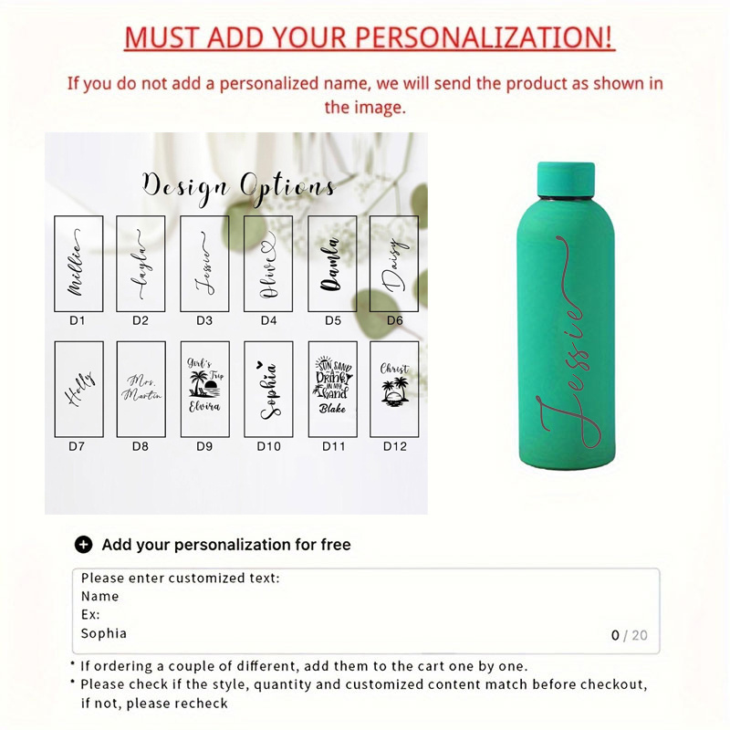 TEMU 17oz Personalized Custom-name Insulated Stainless Steel Travel , Multi-scene Sports Gym Office Water Bottle, Elegant Custom Keepsake Souvenir,