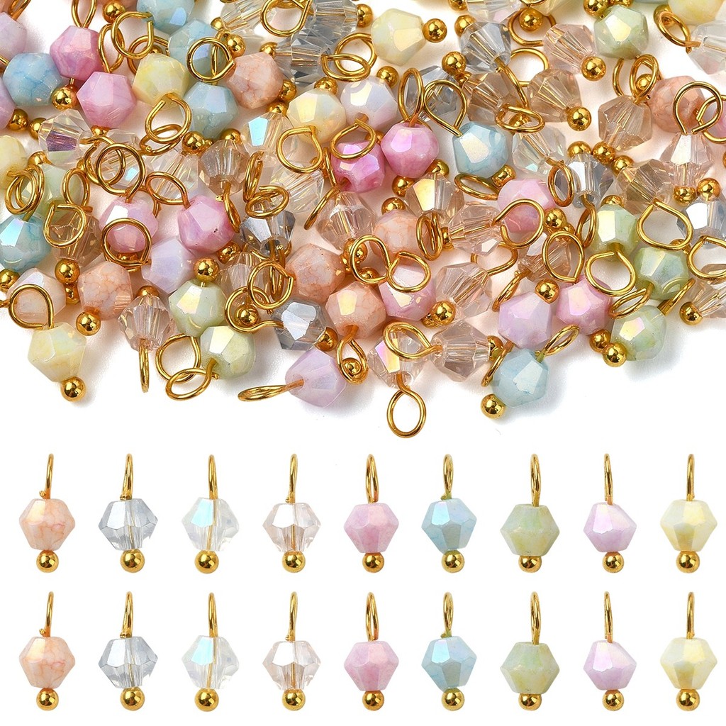TEMU 100pcs Of Glass Pendants In 10 Different Colors, Complete With Brass Findings, Perfect For Your Own Bracelets And Necklaces