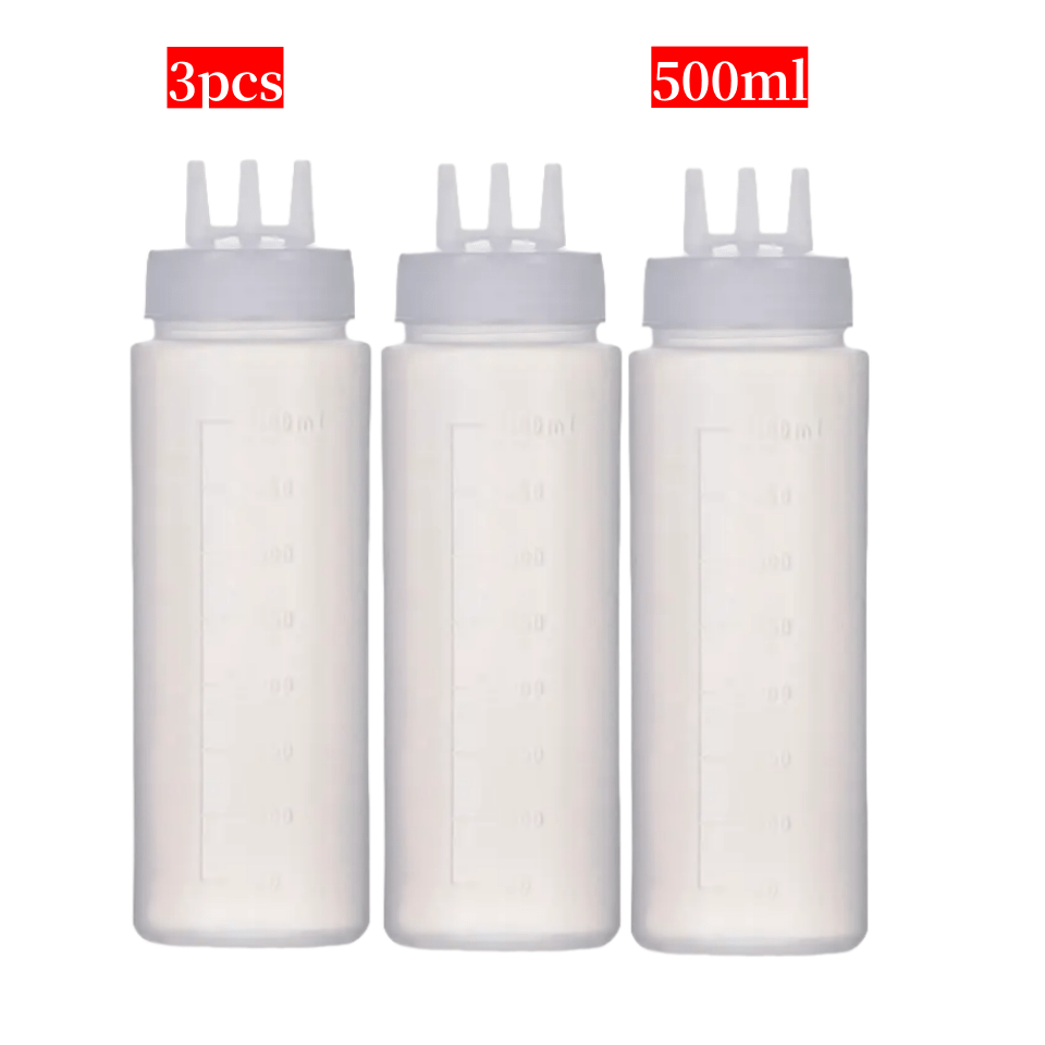 Image of 3pcs Dressing Squeeze Bottle 3-hole Sauce Squeeze Bottle, Dressing Squeeze Bottle, 300/400/500/650ml Salad Dressing Dispenser, Ketchup , Dressing Bottle