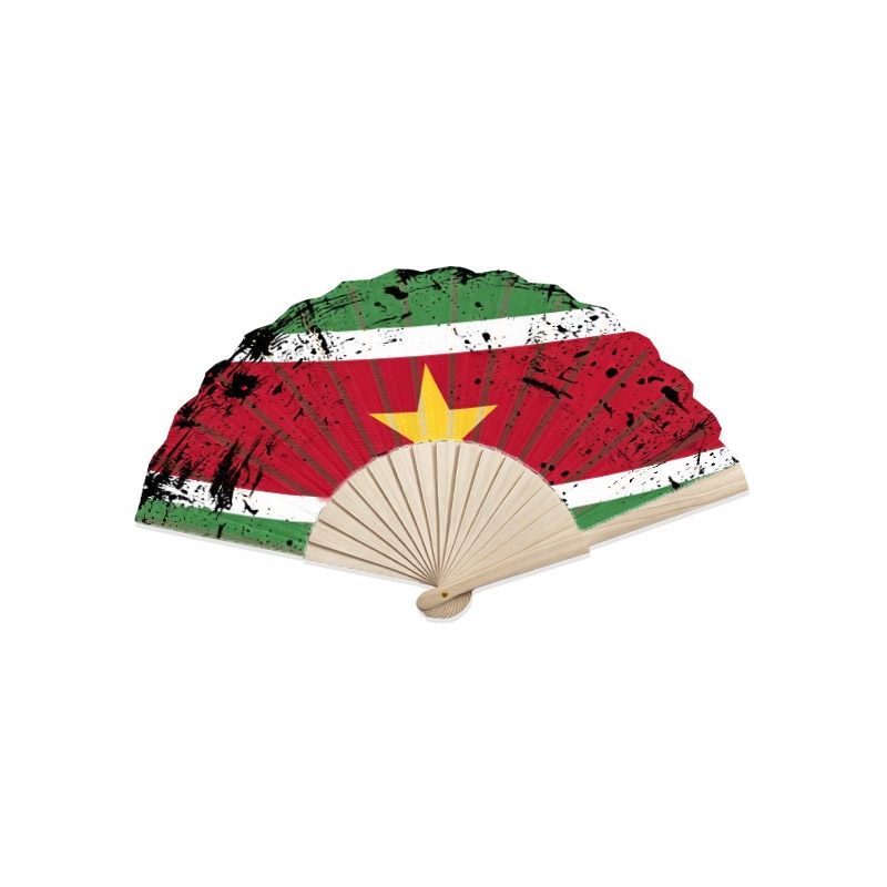 TEMU Distressed Grungy Suriname Flag Print Hand Fan, Natural Hemu Wood Ribs 1pc Art Craft Ornament, Perfect For Home Desktop Display, Holiday Gift